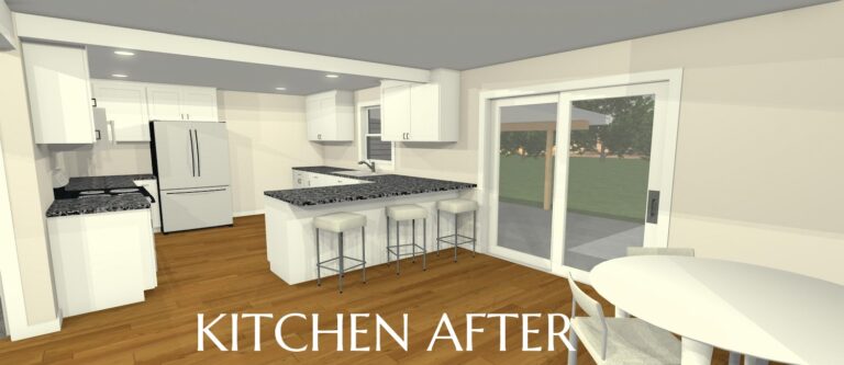 Kitchen 3D rendering after a custom remodel from Design NW