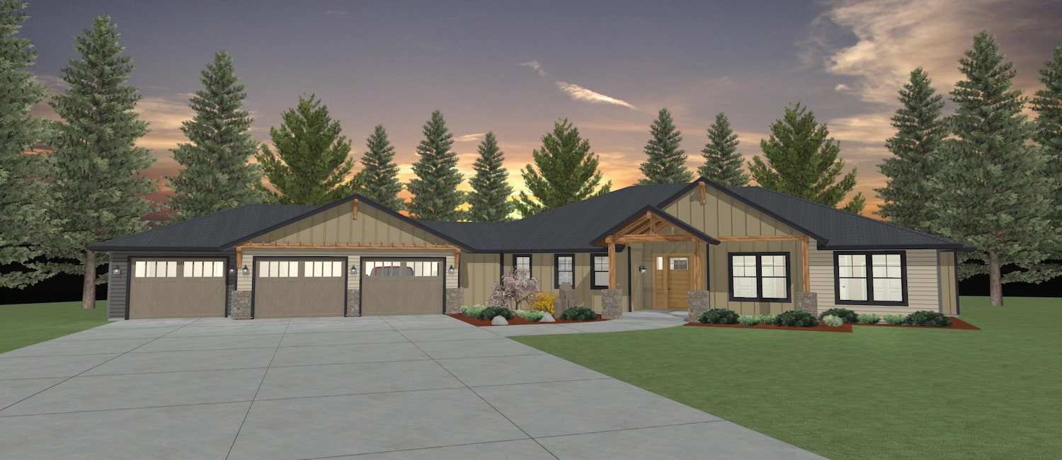 Elevation 3D rendering of a custom home from Design NW