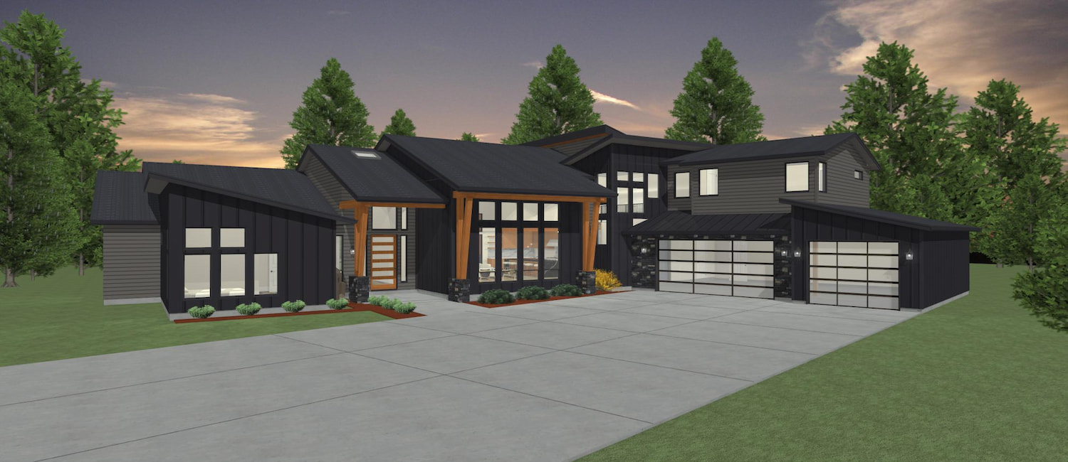 Elevation 3D rendering of a custom home from Design NW